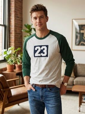 Abercrombie & Fitch Men's Raglan Baseball Tee Long Sleeve Green  & Gray Size XL